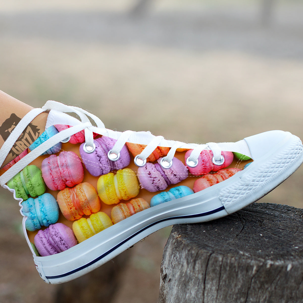 Macarons Colorful Print White High Top Shoes-grizzshop