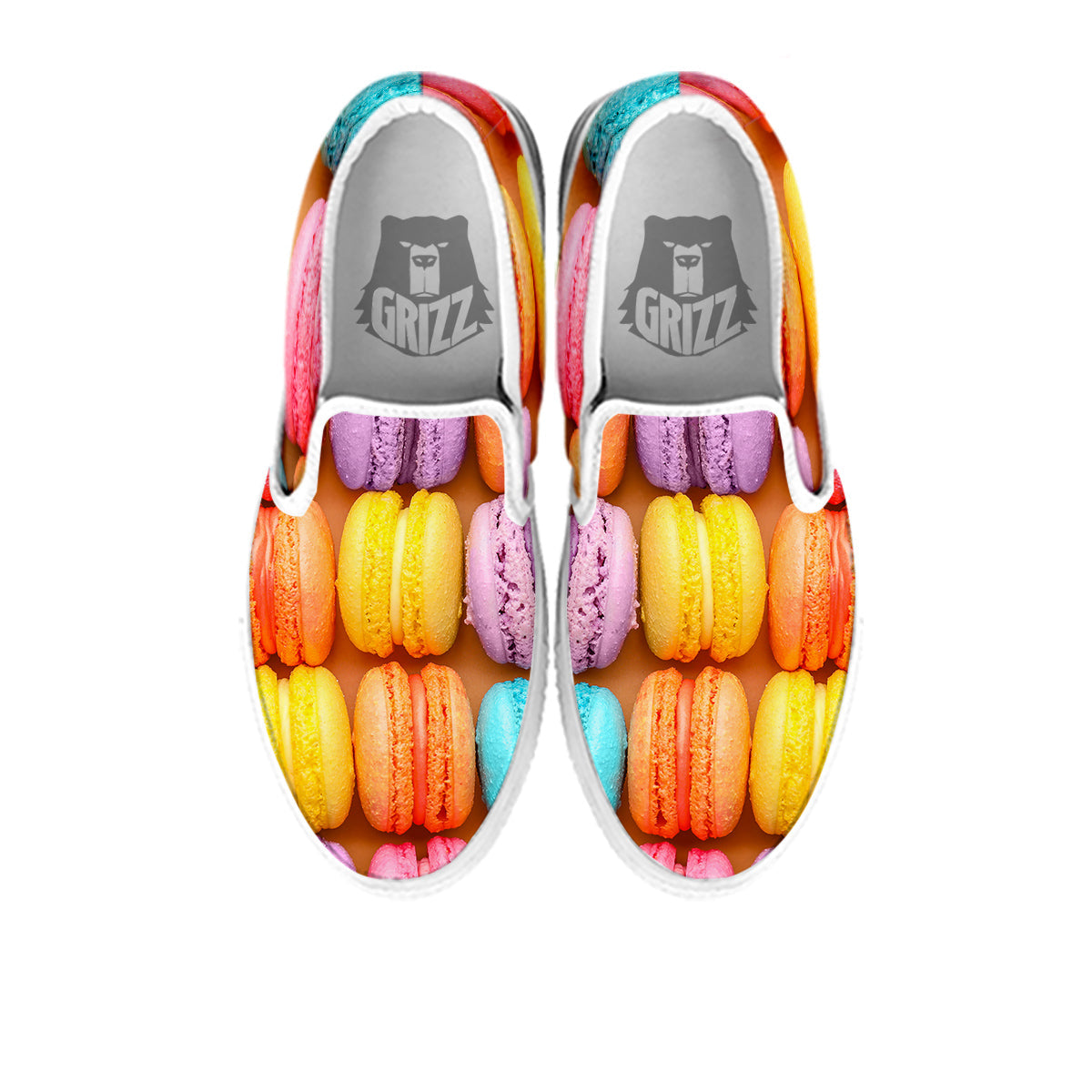 Macarons Colorful Print White Slip On Shoes-grizzshop