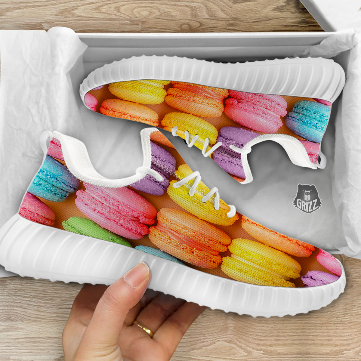 Macarons Colorful Print White Walking Shoes-grizzshop