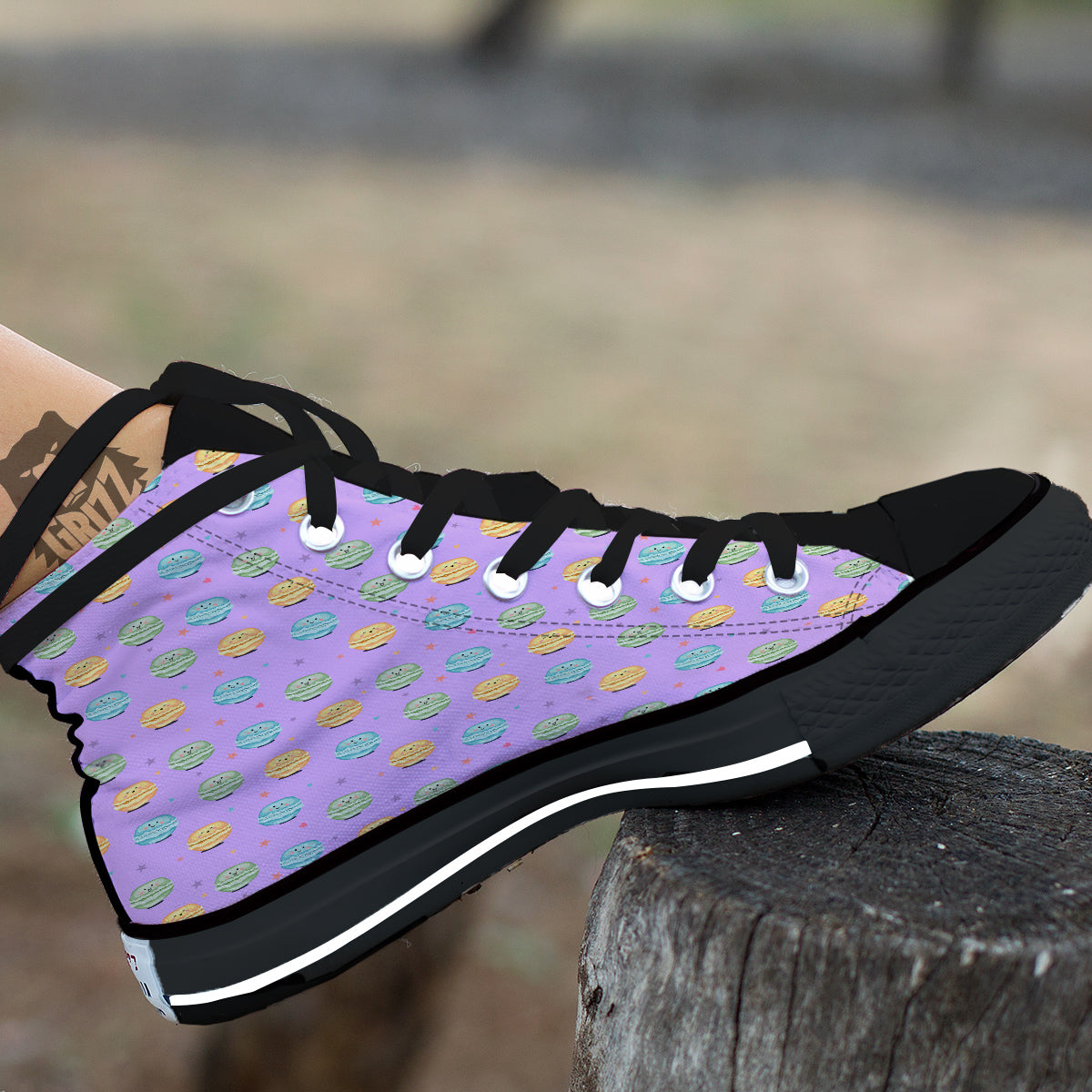 Macarons Cute Print Pattern Black High Top Shoes-grizzshop