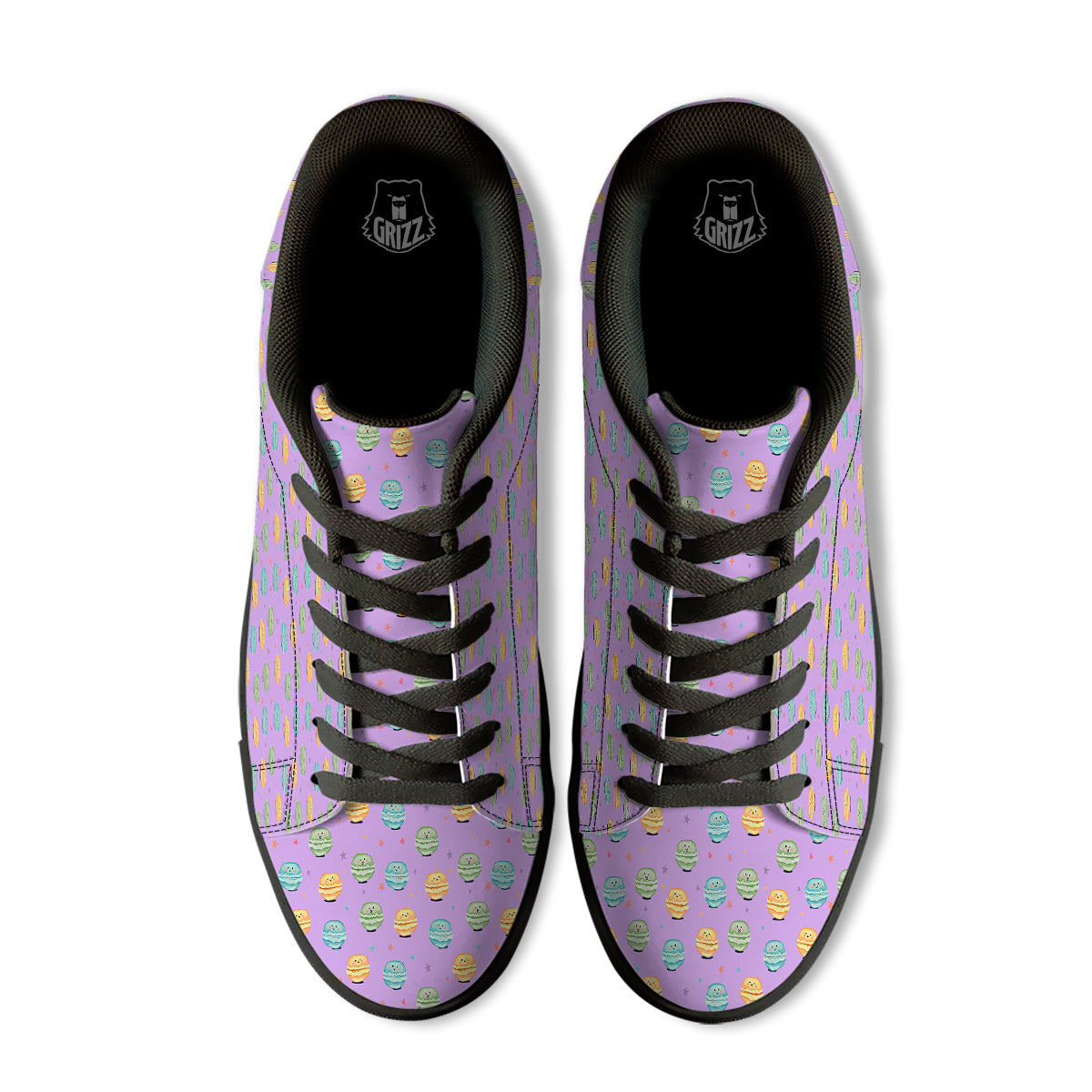 Macarons Cute Print Pattern Black Low Top Sneakers-grizzshop