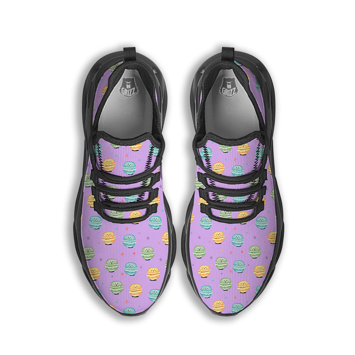 Macarons Cute Print Pattern Black Running Shoes-grizzshop
