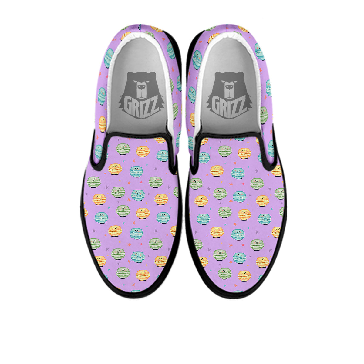 Macarons Cute Print Pattern Black Slip On Shoes-grizzshop