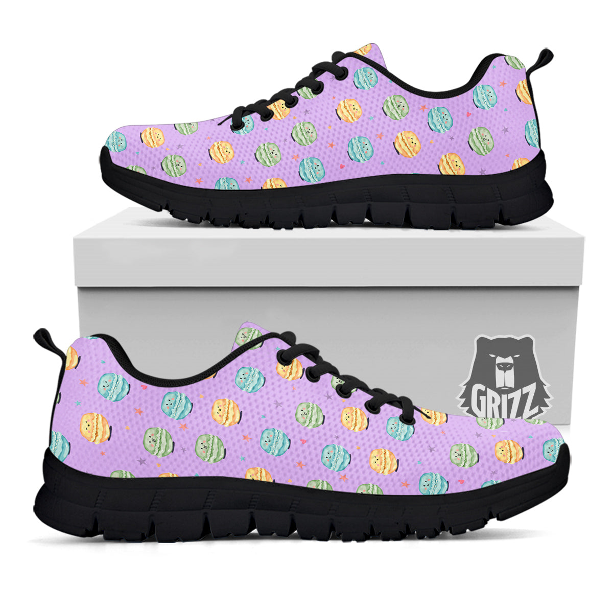 Macarons Cute Print Pattern Black Sneaker-grizzshop