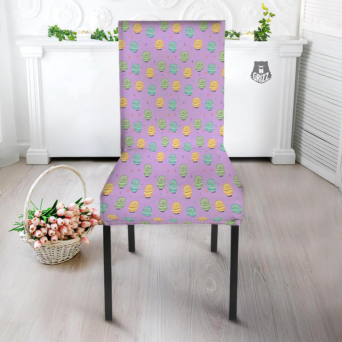 Macarons Cute Print Pattern Dining Chair Slipcover-grizzshop