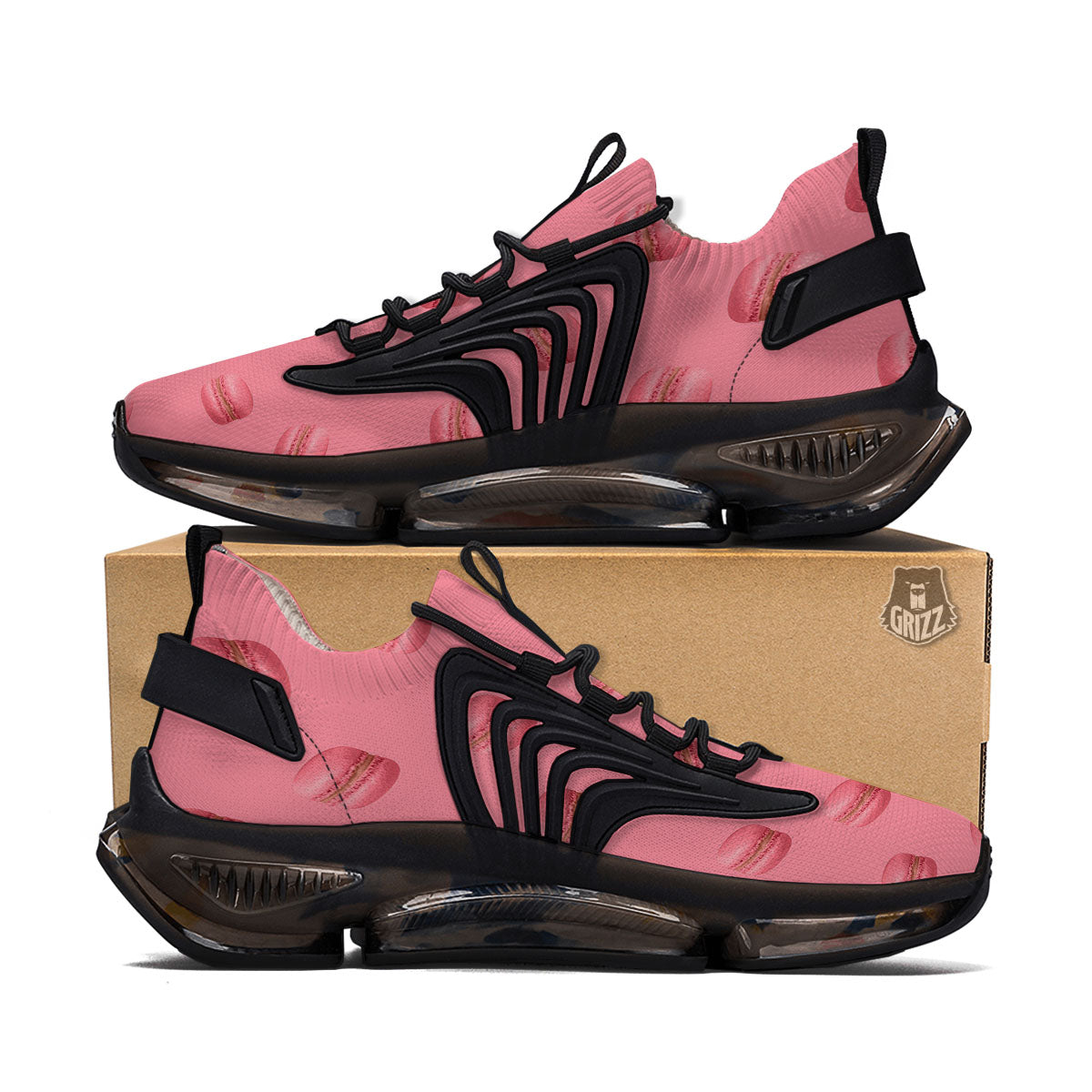 Macarons Pink Print Pattern Black Gym Shoes-grizzshop