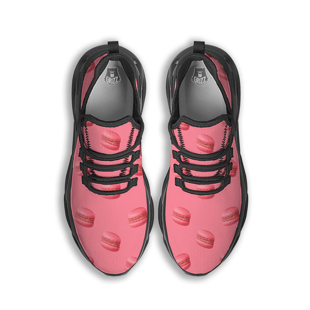 Macarons Pink Print Pattern Black Running Shoes-grizzshop