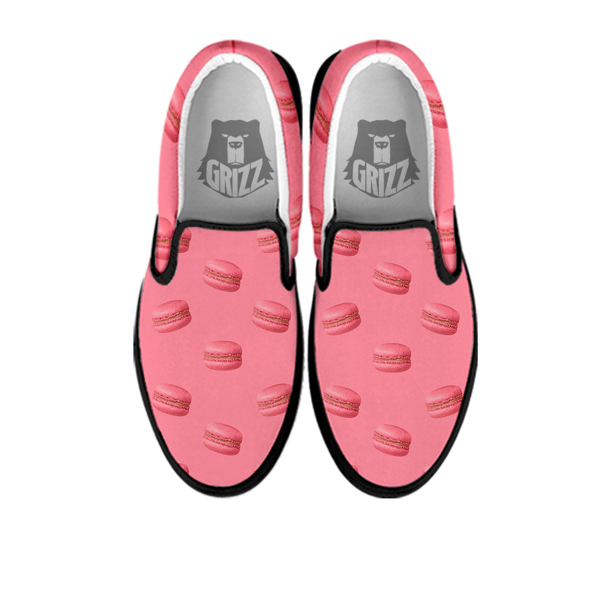 Macarons Pink Print Pattern Black Slip On Shoes-grizzshop