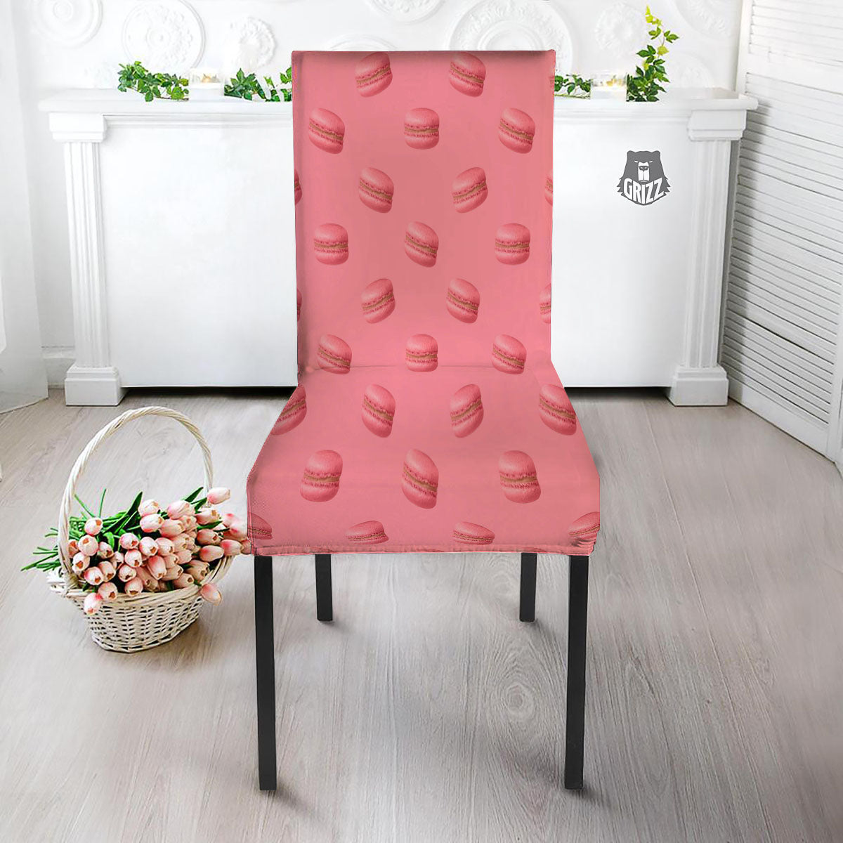 Macarons Pink Print Pattern Dining Chair Slipcover-grizzshop