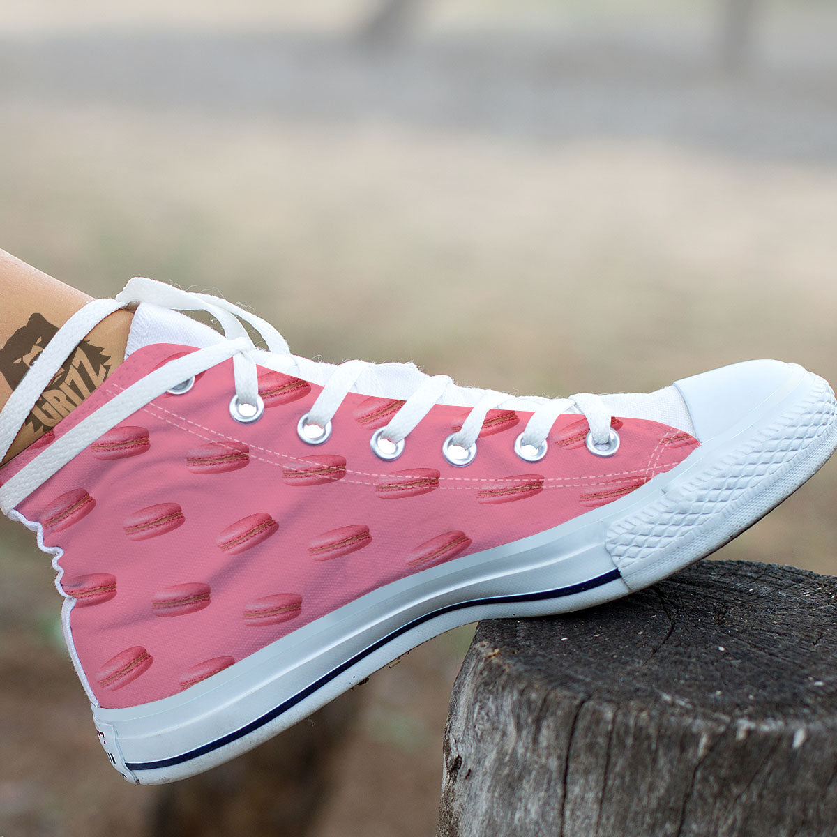 Macarons Pink Print Pattern White High Top Shoes-grizzshop