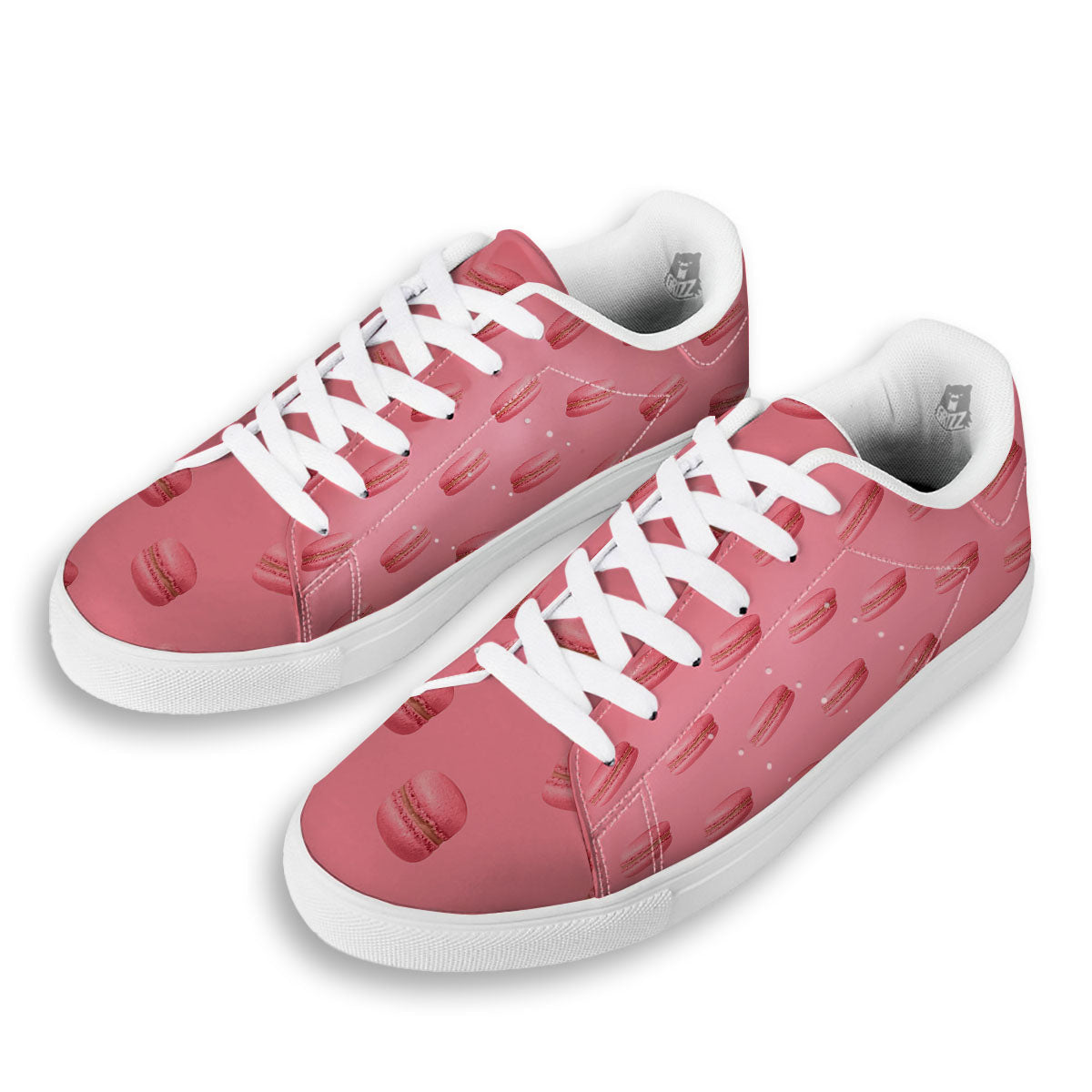 Macarons Pink Print Pattern White Low Top Sneakers-grizzshop