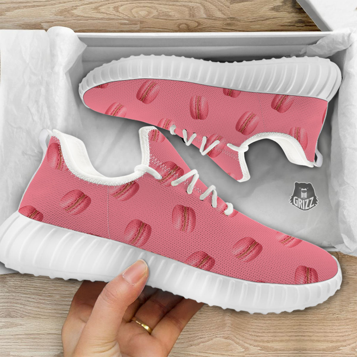 Macarons Pink Print Pattern White Walking Shoes-grizzshop