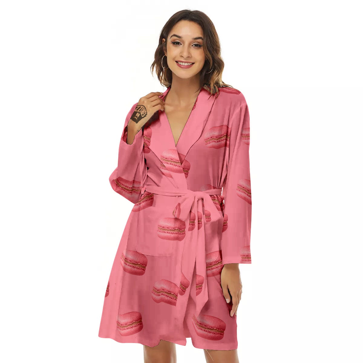 Macarons Pink Print Pattern Women's Robe-grizzshop
