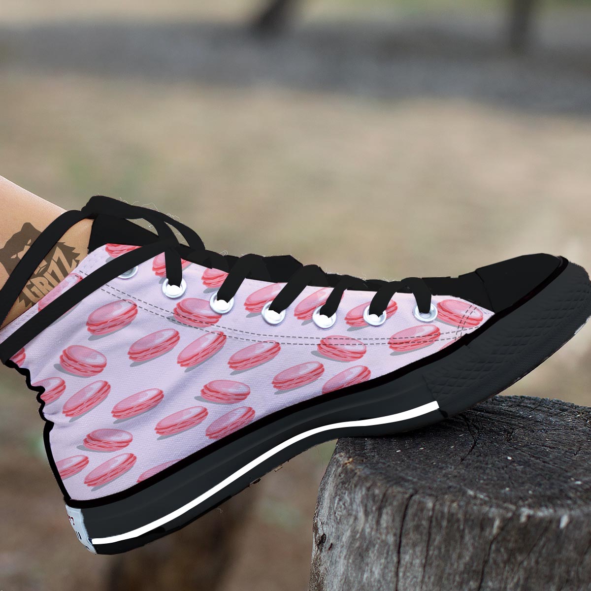 Macarons Sweet Print Pattern Black High Top Shoes-grizzshop