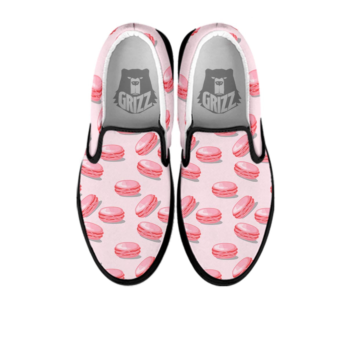 Macarons Sweet Print Pattern Black Slip On Shoes-grizzshop
