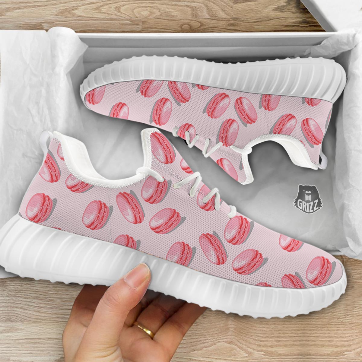 Macarons Sweet Print Pattern White Walking Shoes-grizzshop