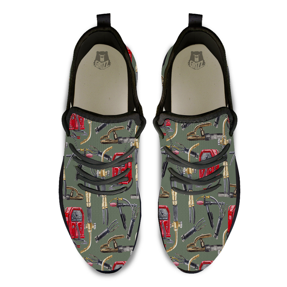 Machine Welding Print Pattern Black Athletic Shoes-grizzshop