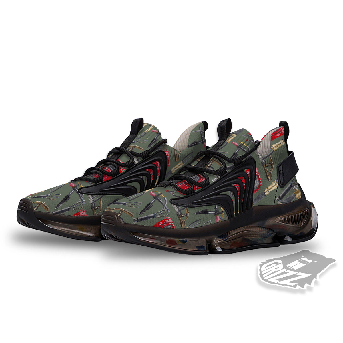 Machine Welding Print Pattern Black Gym Shoes-grizzshop