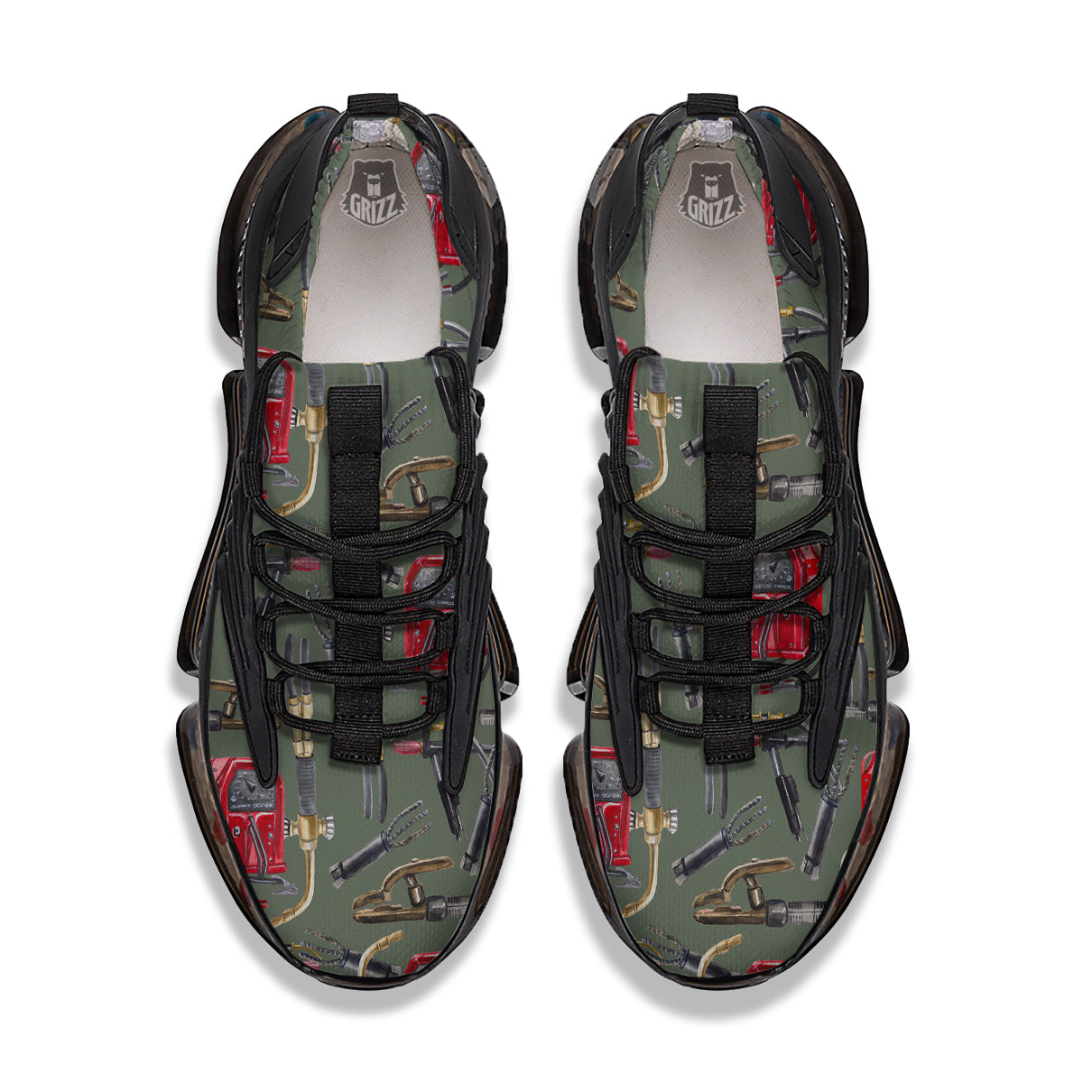 Machine Welding Print Pattern Black Gym Shoes-grizzshop