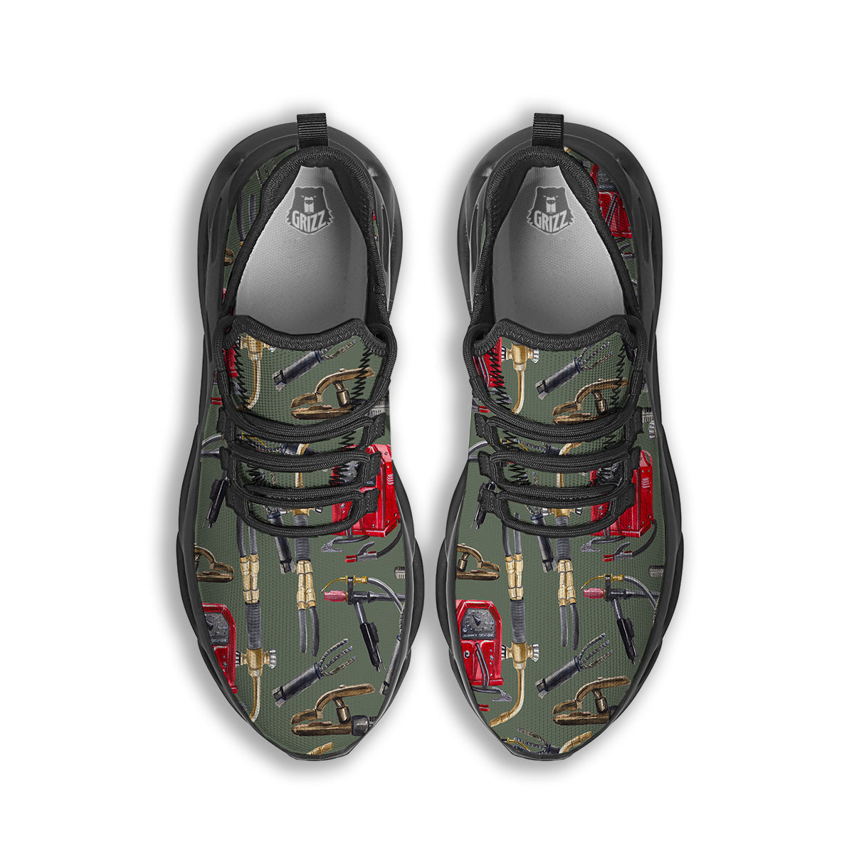 Machine Welding Print Pattern Black Running Shoes-grizzshop