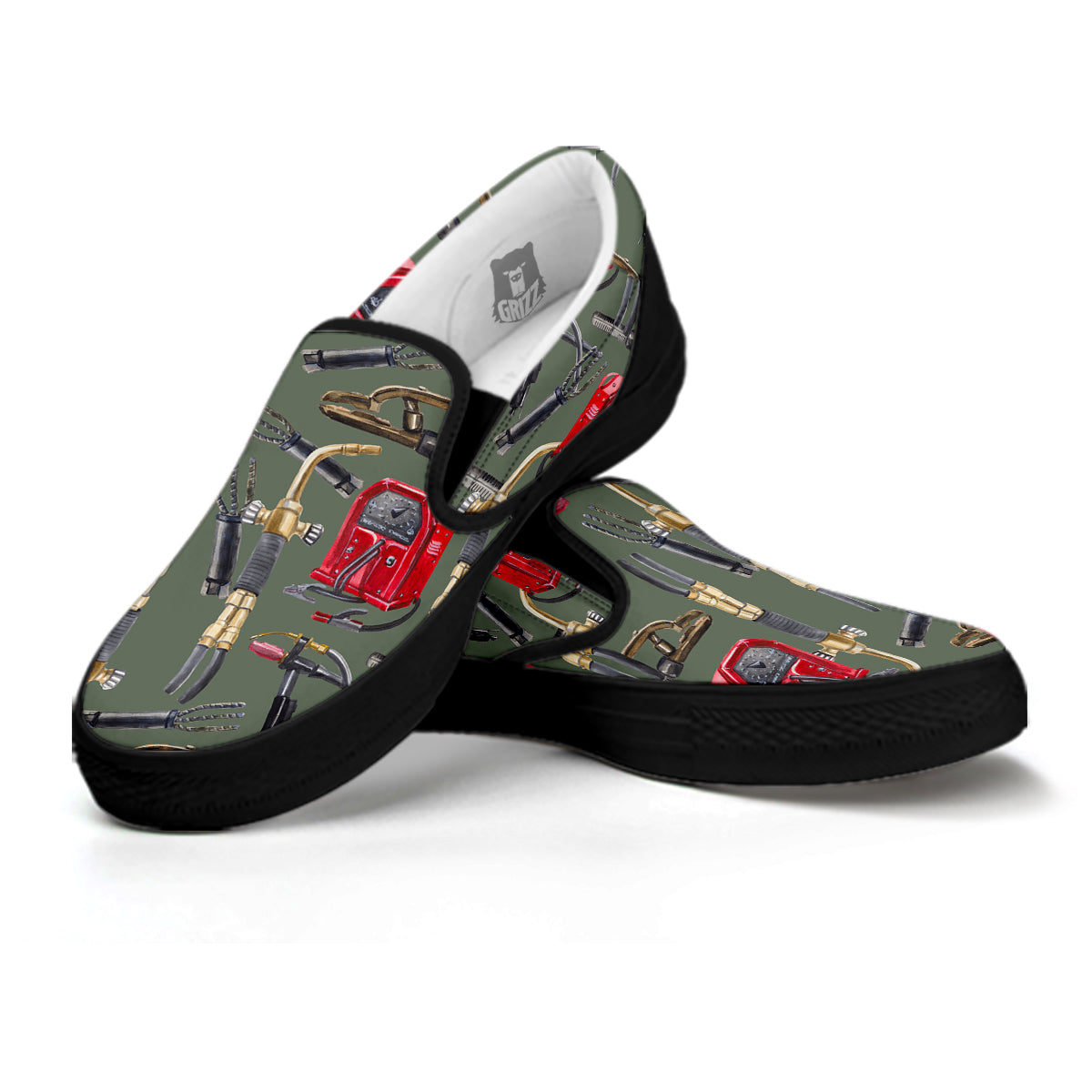 Machine Welding Print Pattern Black Slip On Shoes-grizzshop