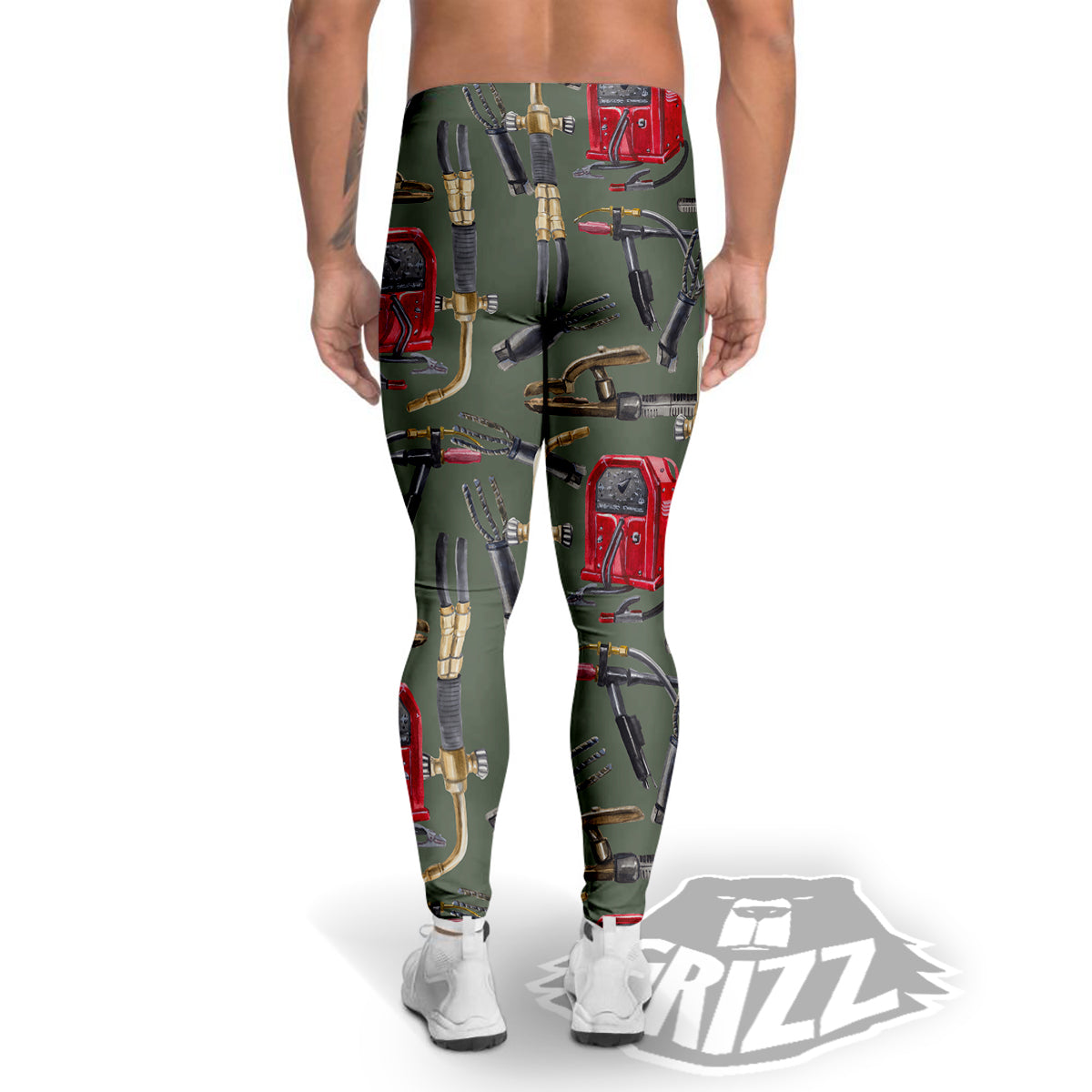 Machine Welding Print Pattern Men's Leggings-grizzshop