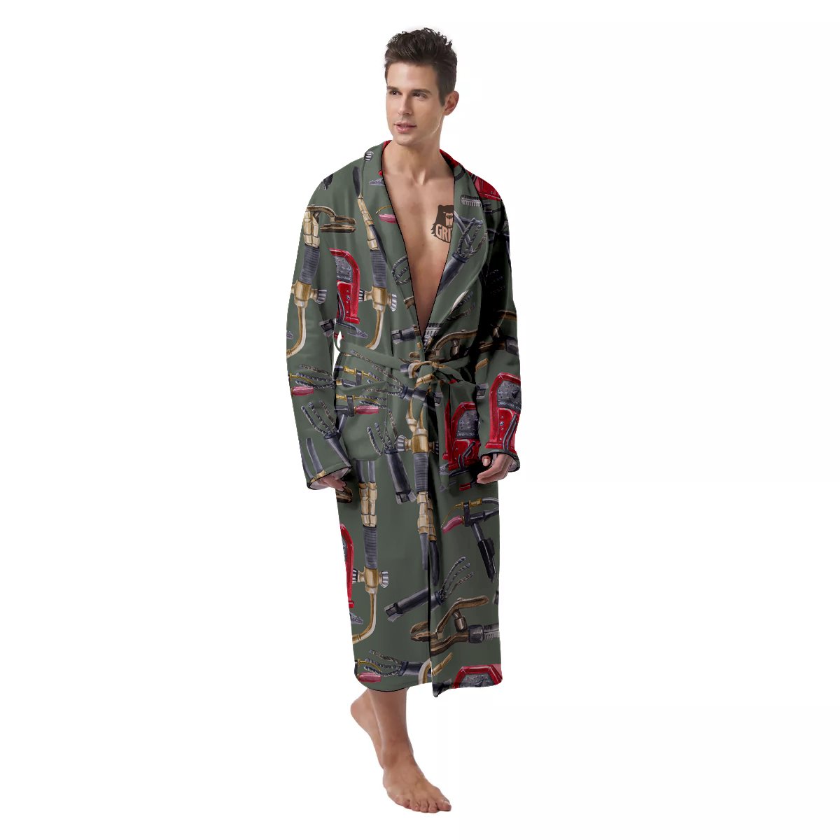 Machine Welding Print Pattern Men's Robe-grizzshop