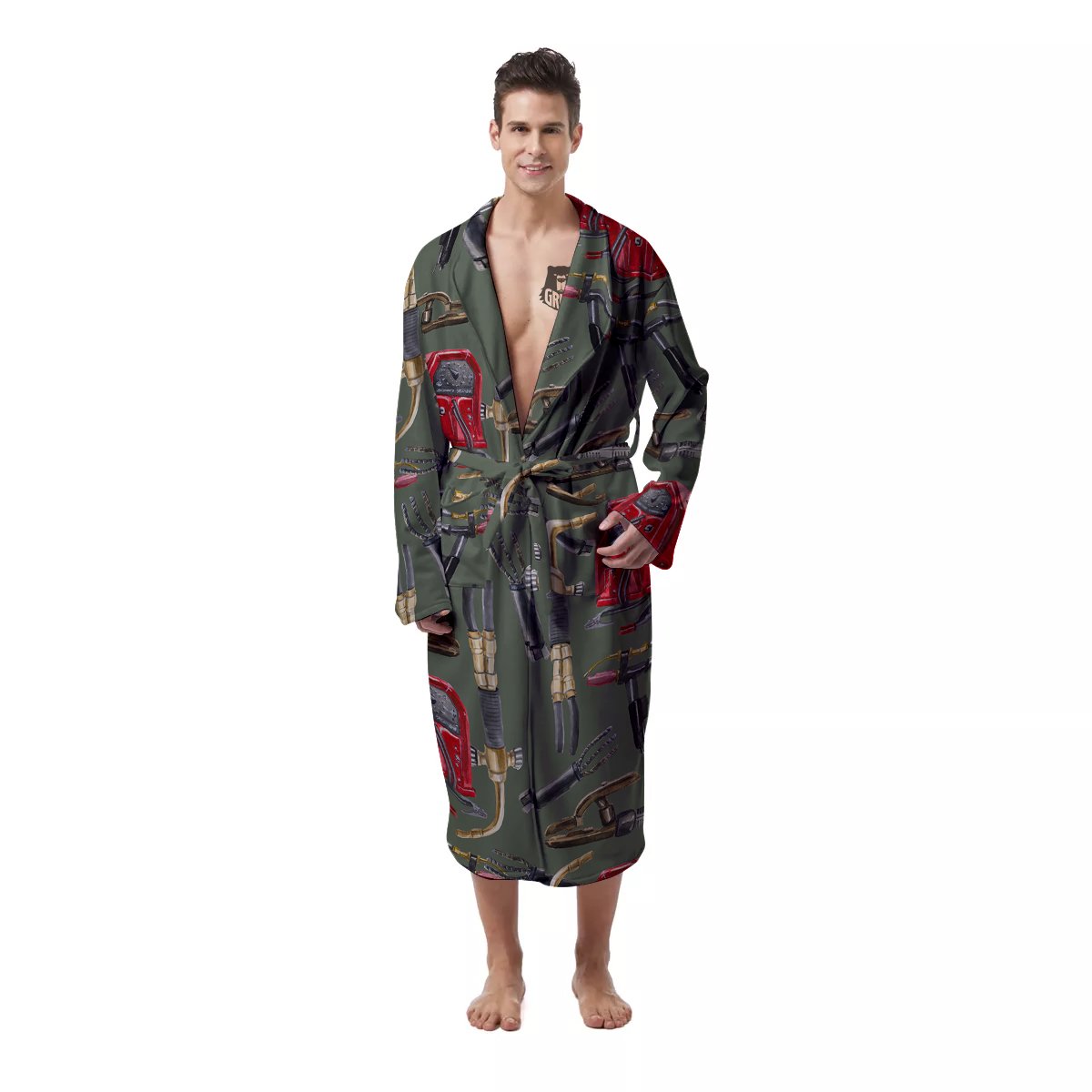 Machine Welding Print Pattern Men's Robe-grizzshop