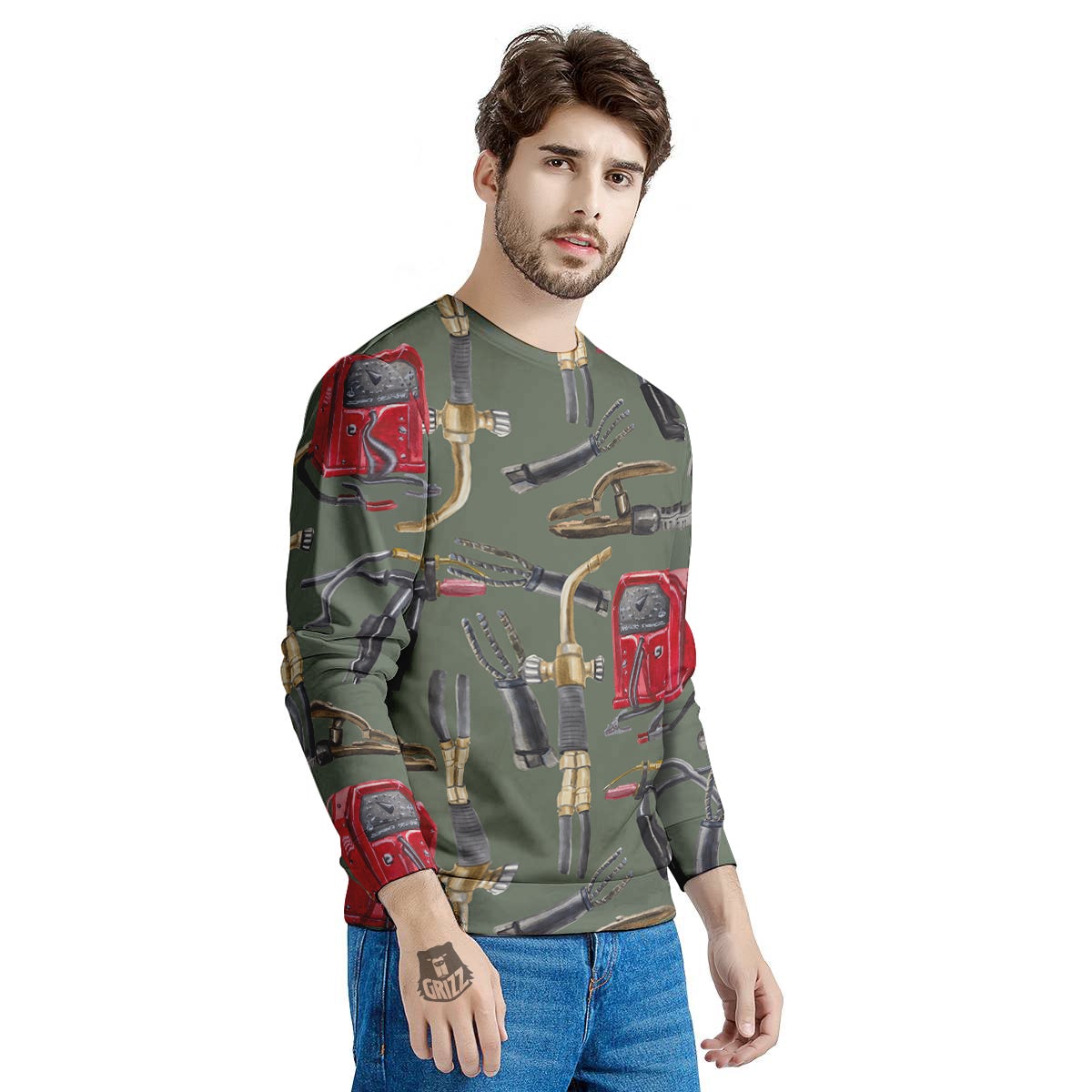 Machine Welding Print Pattern Men's Sweatshirt-grizzshop