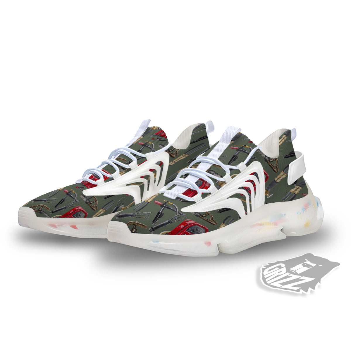 Machine Welding Print Pattern White Gym Shoes-grizzshop