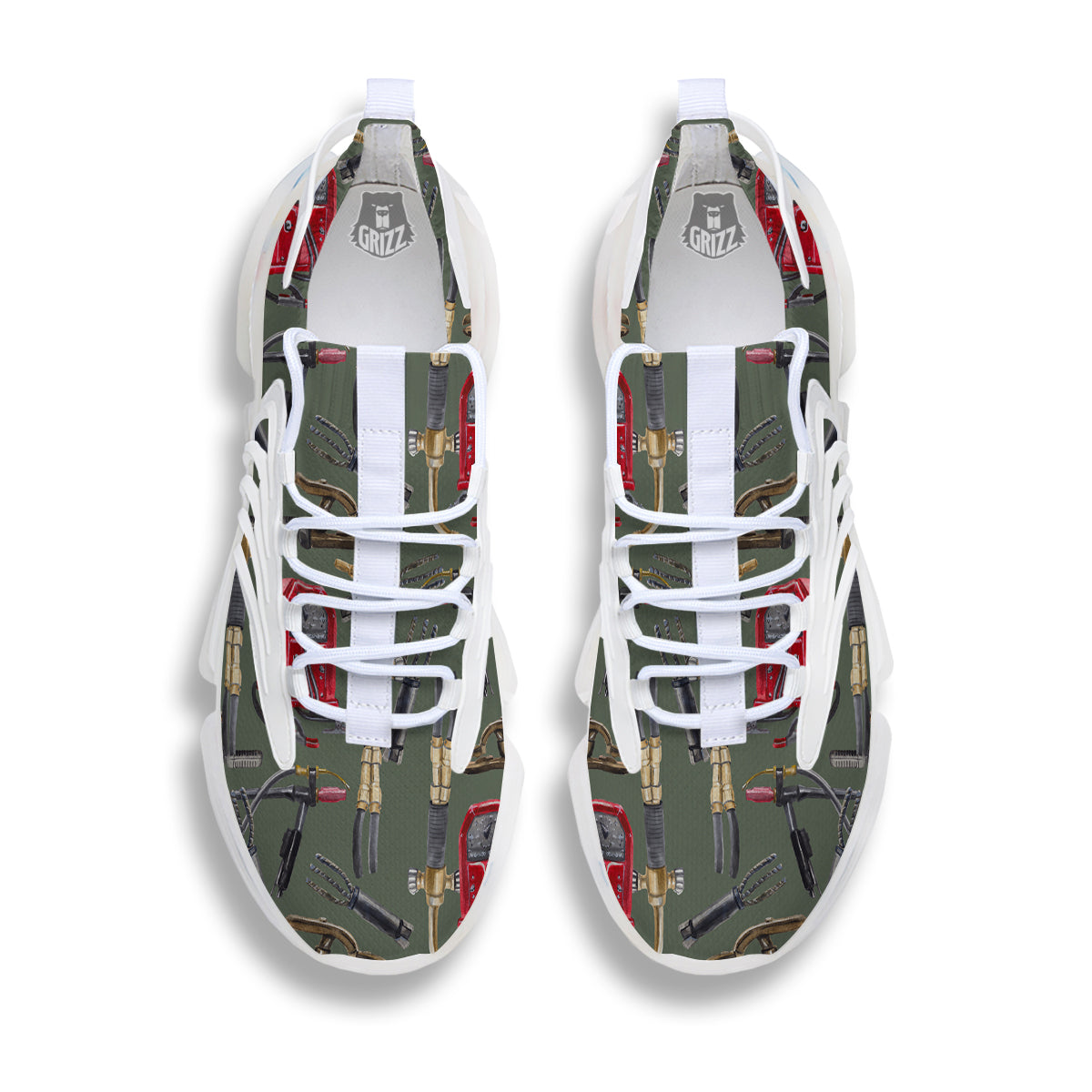 Machine Welding Print Pattern White Gym Shoes-grizzshop