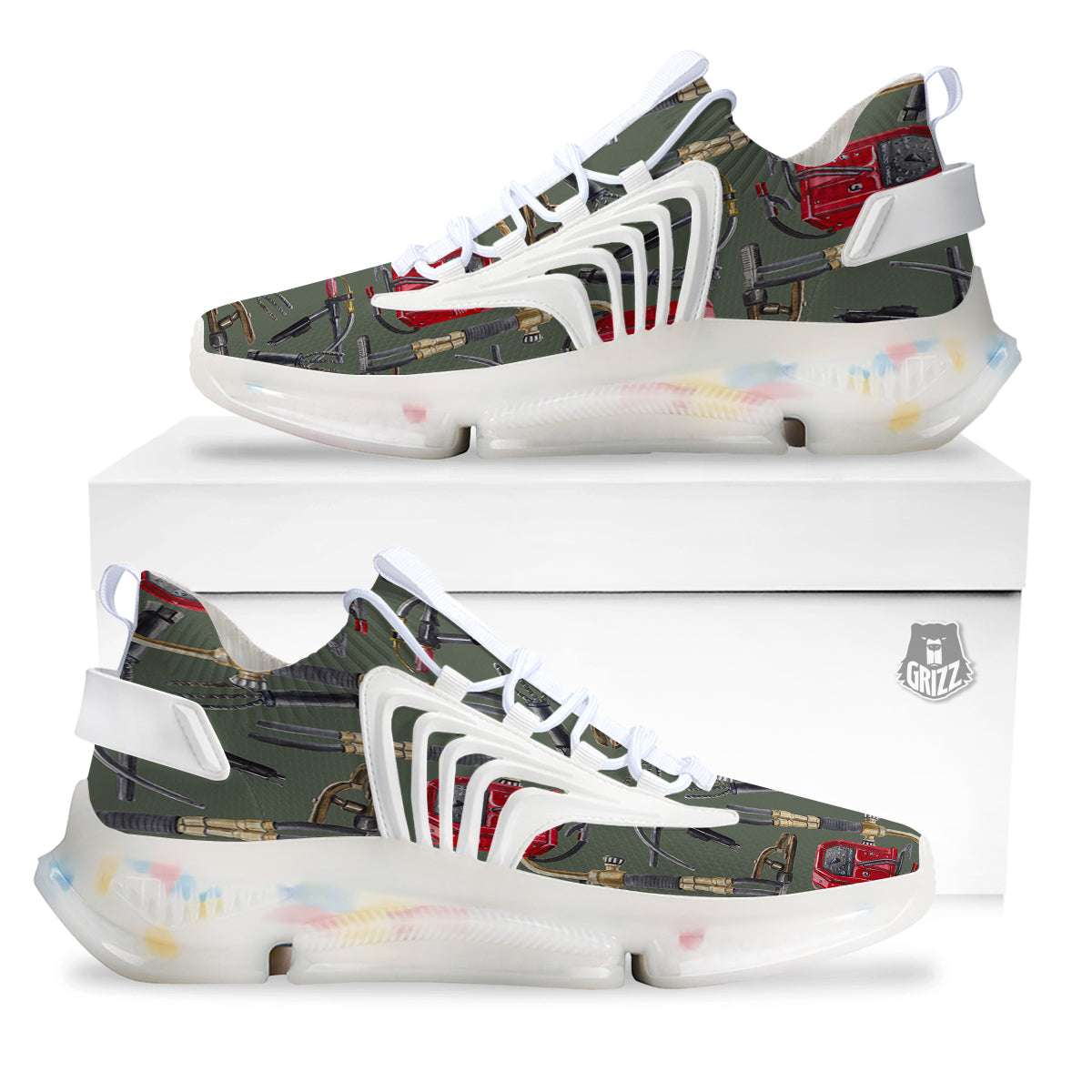 Machine Welding Print Pattern White Gym Shoes-grizzshop