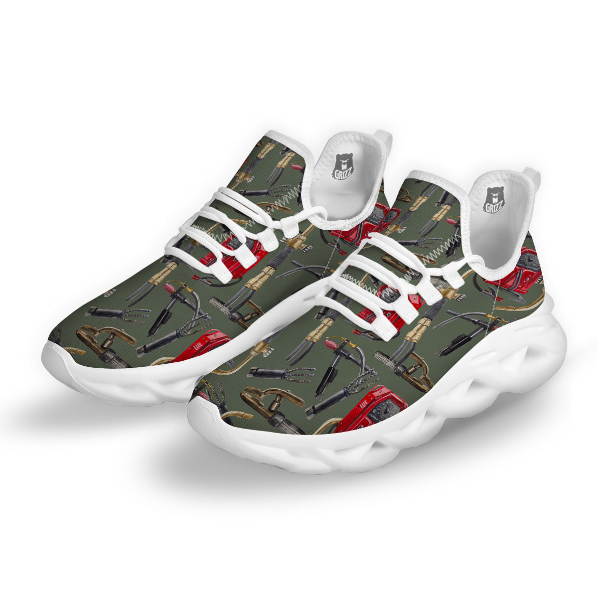 Machine Welding Print Pattern White Running Shoes-grizzshop