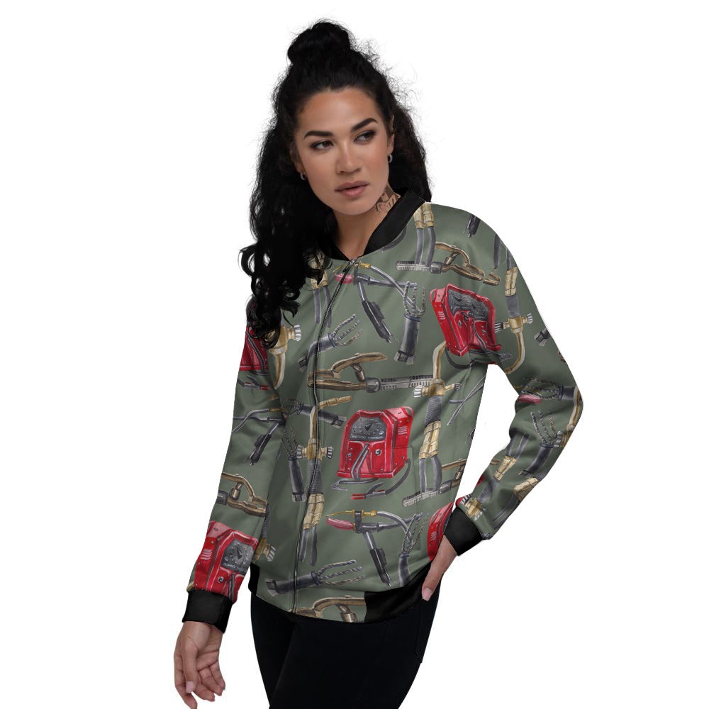 Machine Welding Print Pattern Women's Bomber Jacket-grizzshop