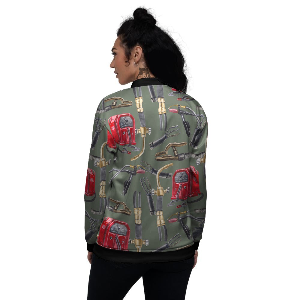 Machine Welding Print Pattern Women's Bomber Jacket-grizzshop