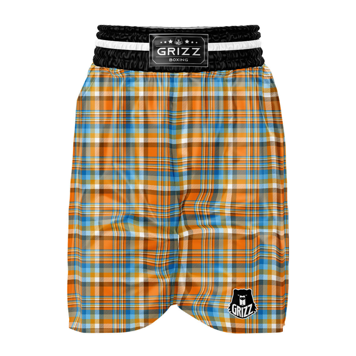 Madras Blue And Orange Print Pattern Boxing Shorts-grizzshop