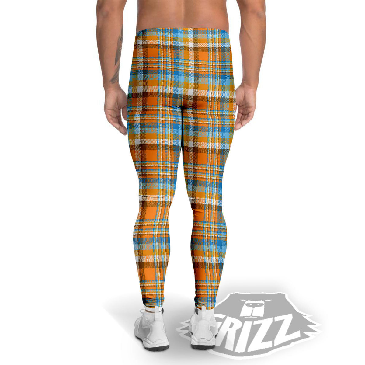 Madras Blue And Orange Print Pattern Men's Leggings-grizzshop