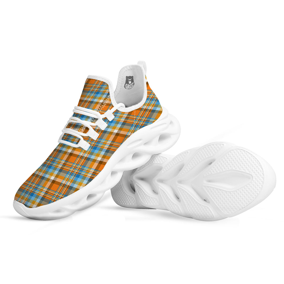 Madras Blue And Orange Print Pattern White Running Shoes-grizzshop