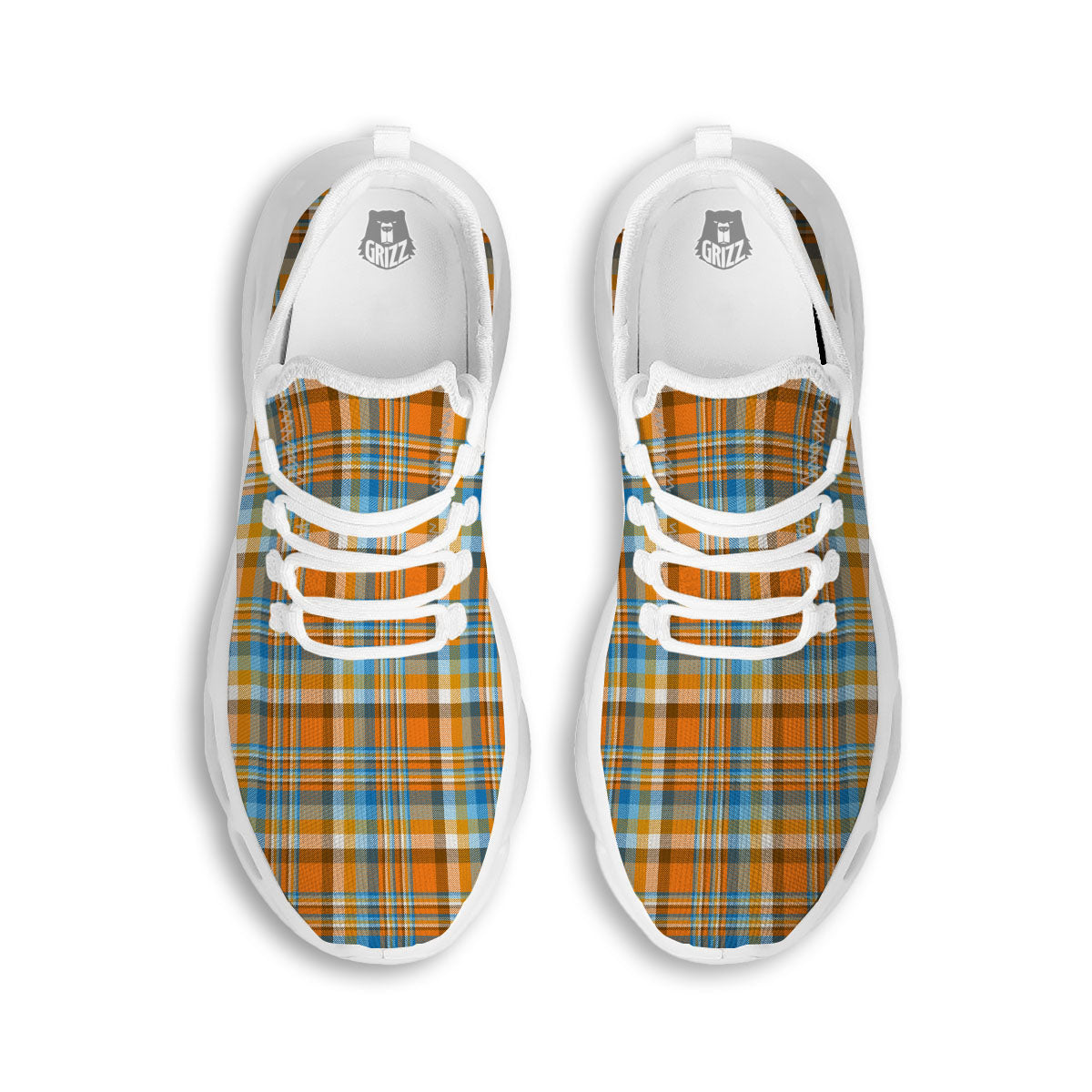Madras Blue And Orange Print Pattern White Running Shoes-grizzshop