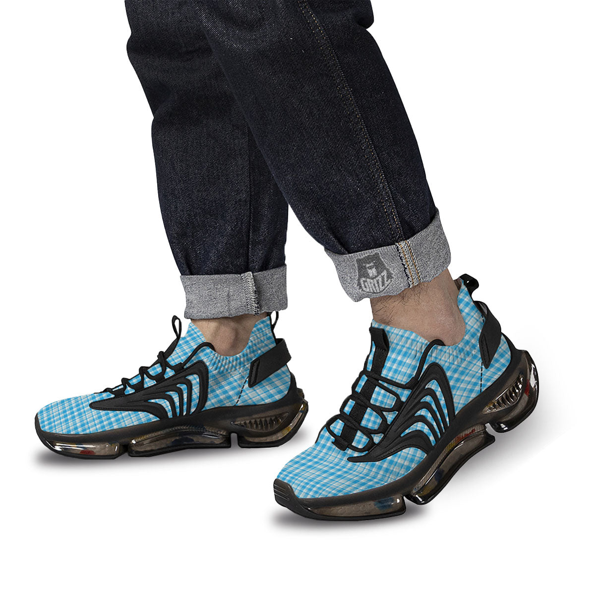 Madras Blue Print Pattern Black Gym Shoes-grizzshop