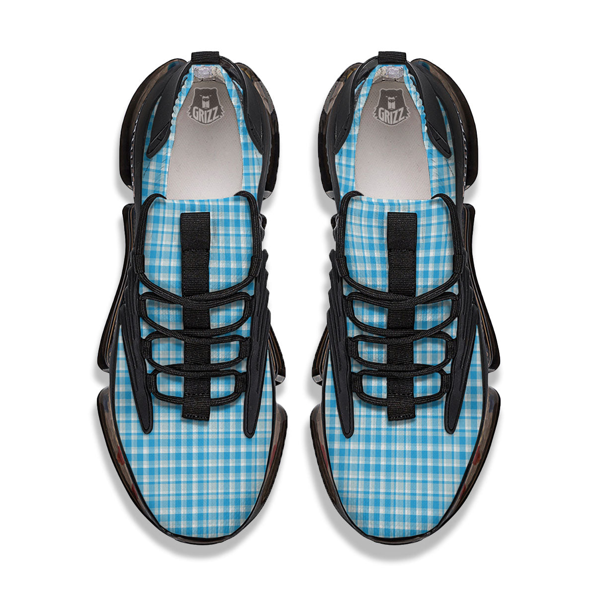 Madras Blue Print Pattern Black Gym Shoes-grizzshop