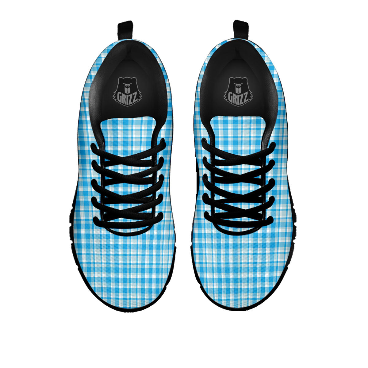 Madras Blue Print Pattern Black Sneaker-grizzshop