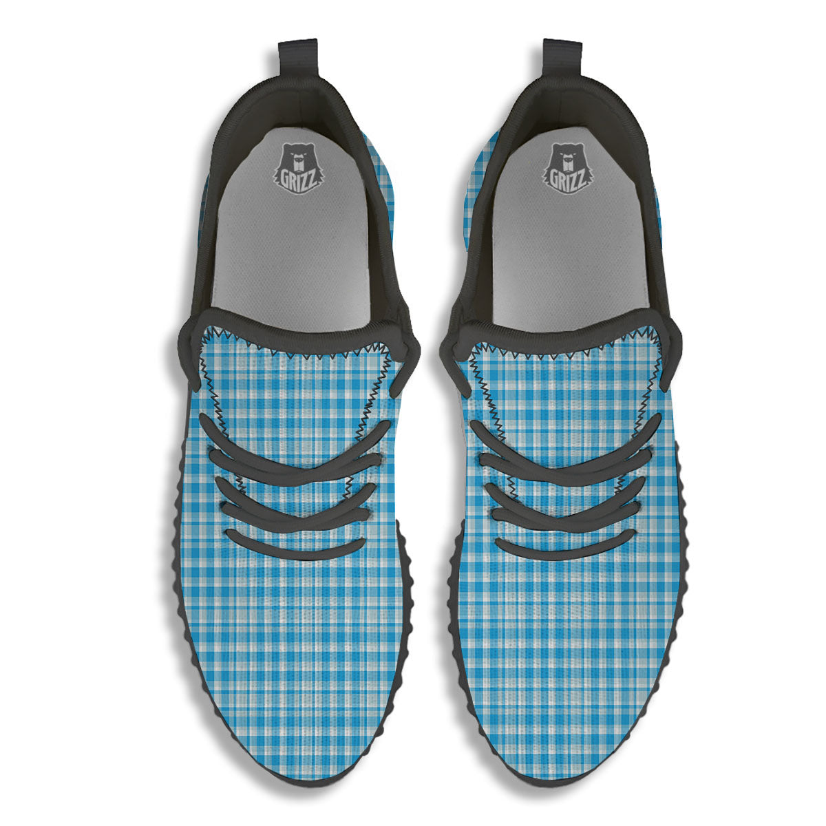 Madras Blue Print Pattern Black Walking Shoes-grizzshop