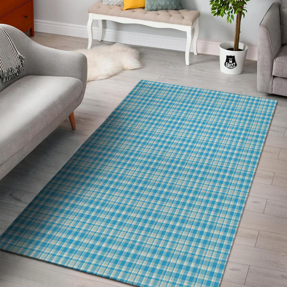 Madras Blue Print Pattern Floor Mat-grizzshop
