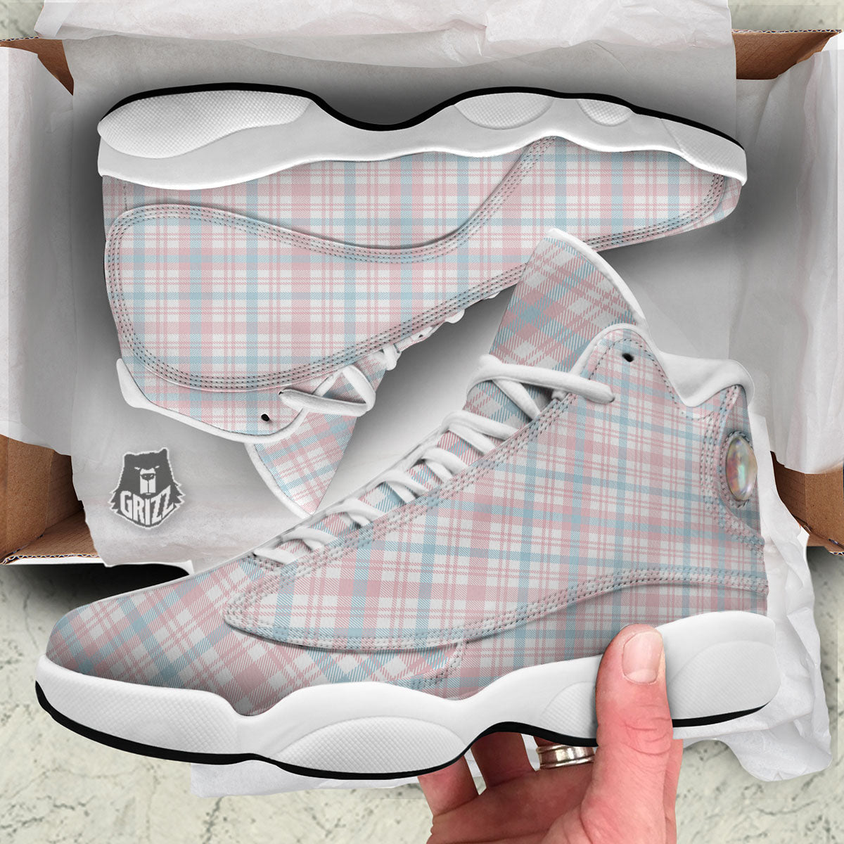 Madras Pastel Print Pattern White Basketball Shoes-grizzshop