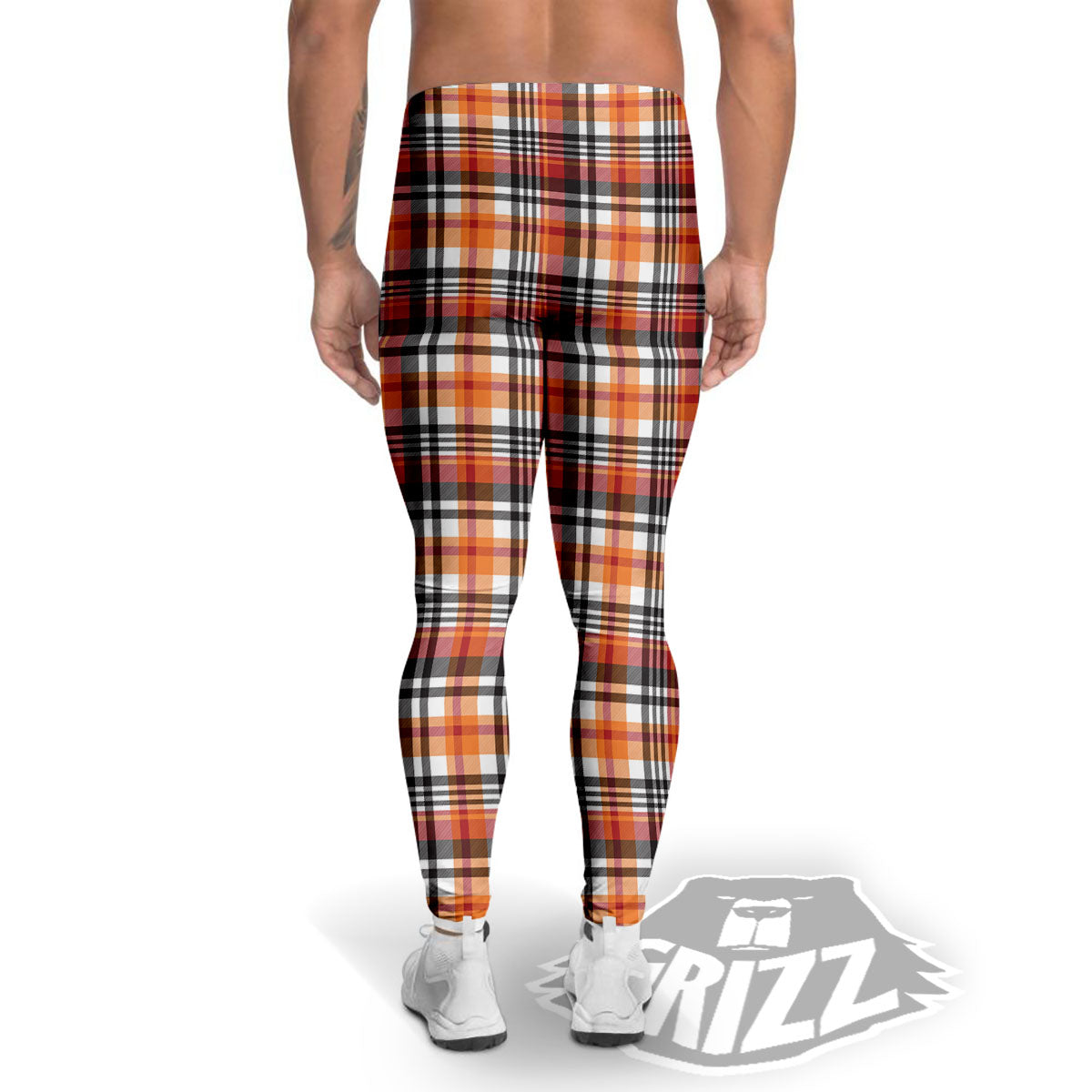 Madras Plaid Black And Orange Print Pattern Men's Leggings-grizzshop