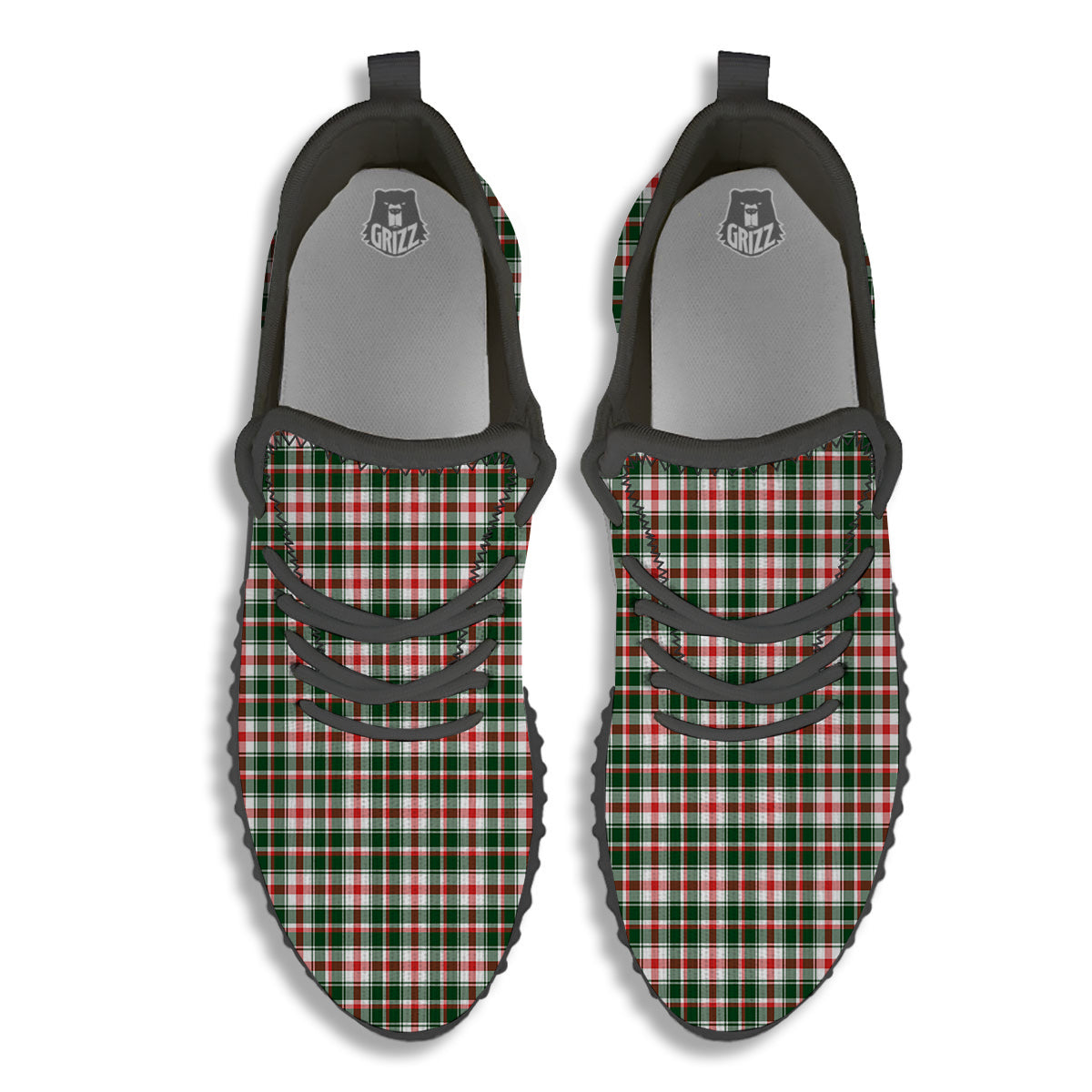 Madras Plaid Christmas Print Black Walking Shoes-grizzshop