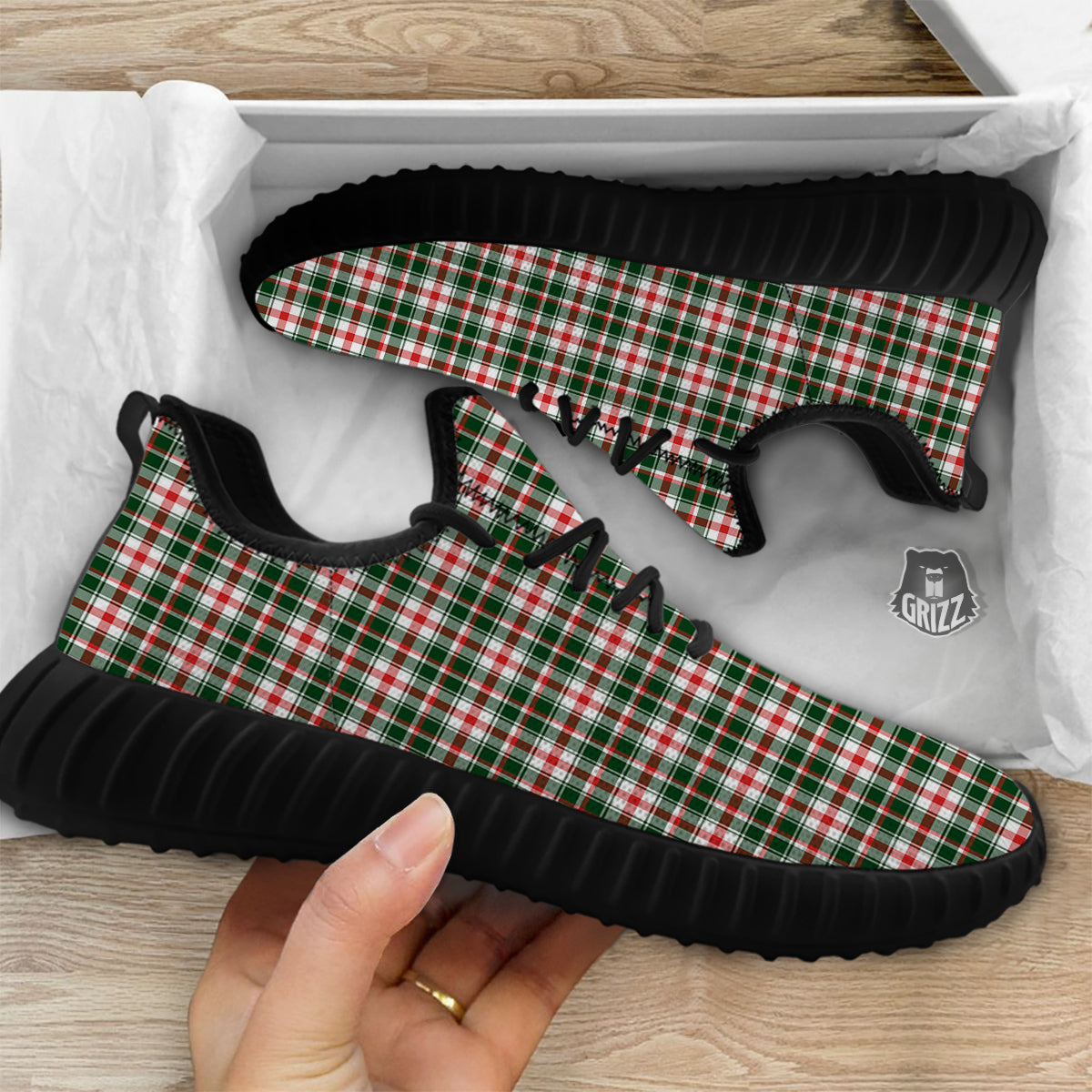 Madras Plaid Christmas Print Black Walking Shoes-grizzshop