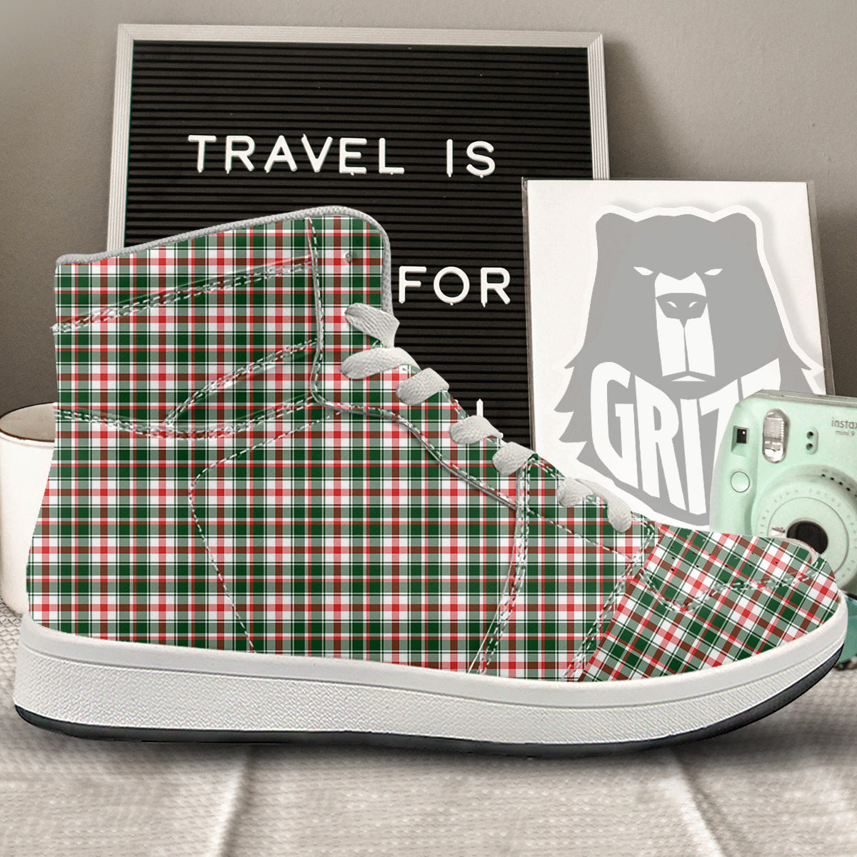Madras Plaid Christmas Print High Top Sneakers-grizzshop