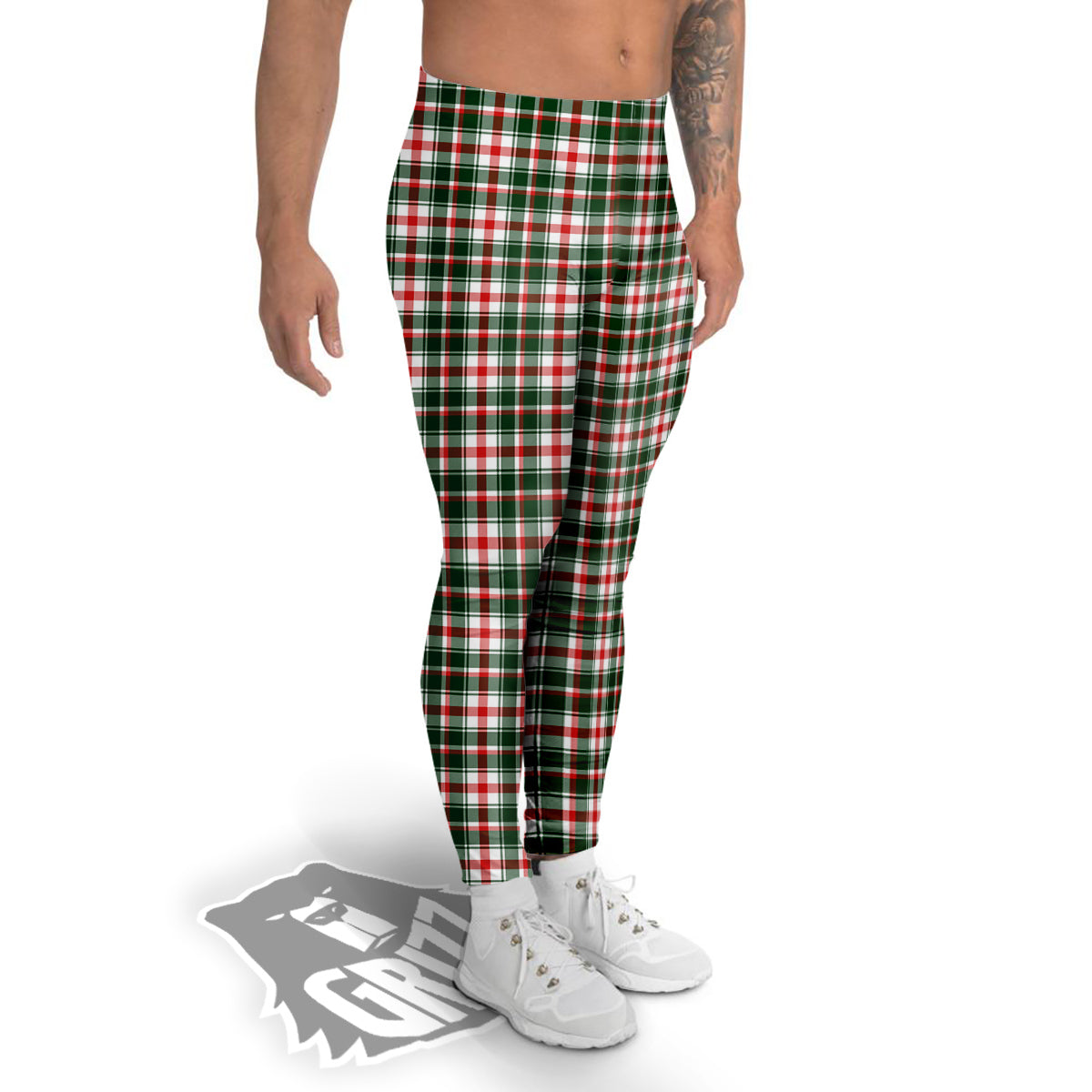 Madras Plaid Christmas Print Men's Leggings-grizzshop